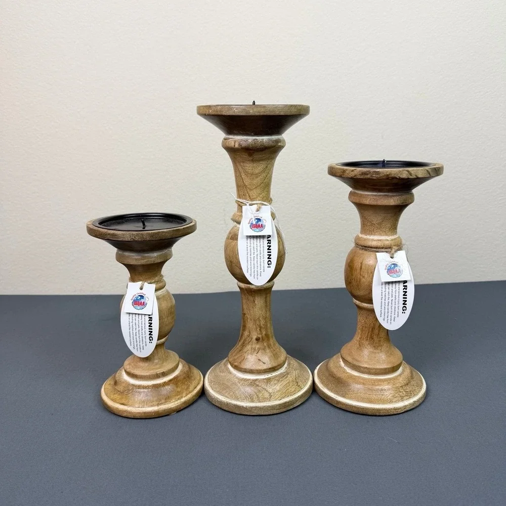 Rustic Candles Holder Set of 3 Farmhouse Wood Candle Holders Rustic Wooden